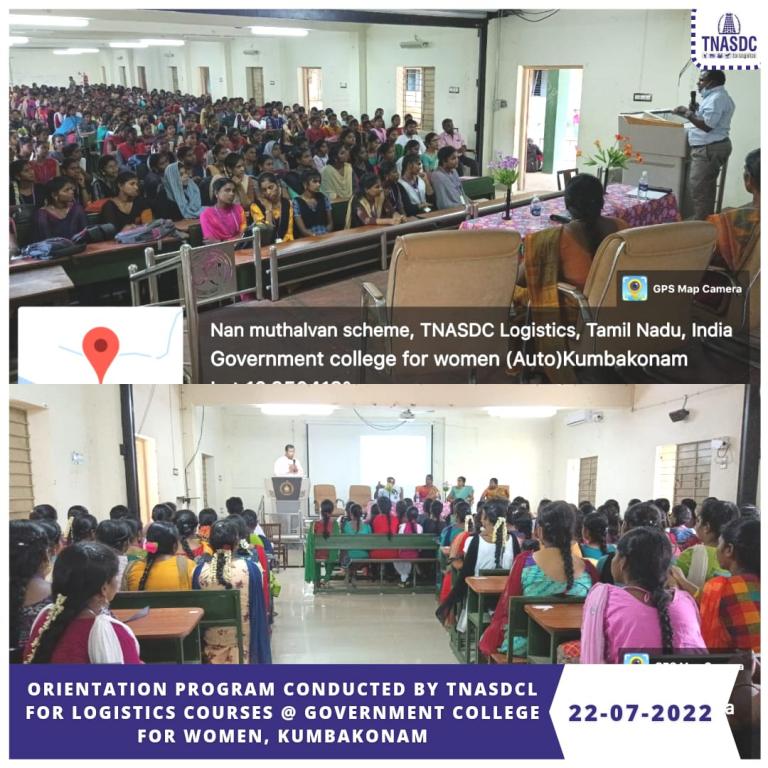 Orientation Program Conducted by TNASDCL for Logistics Courses @ Government College for Women, Kumbakonam 22 -07 -2022